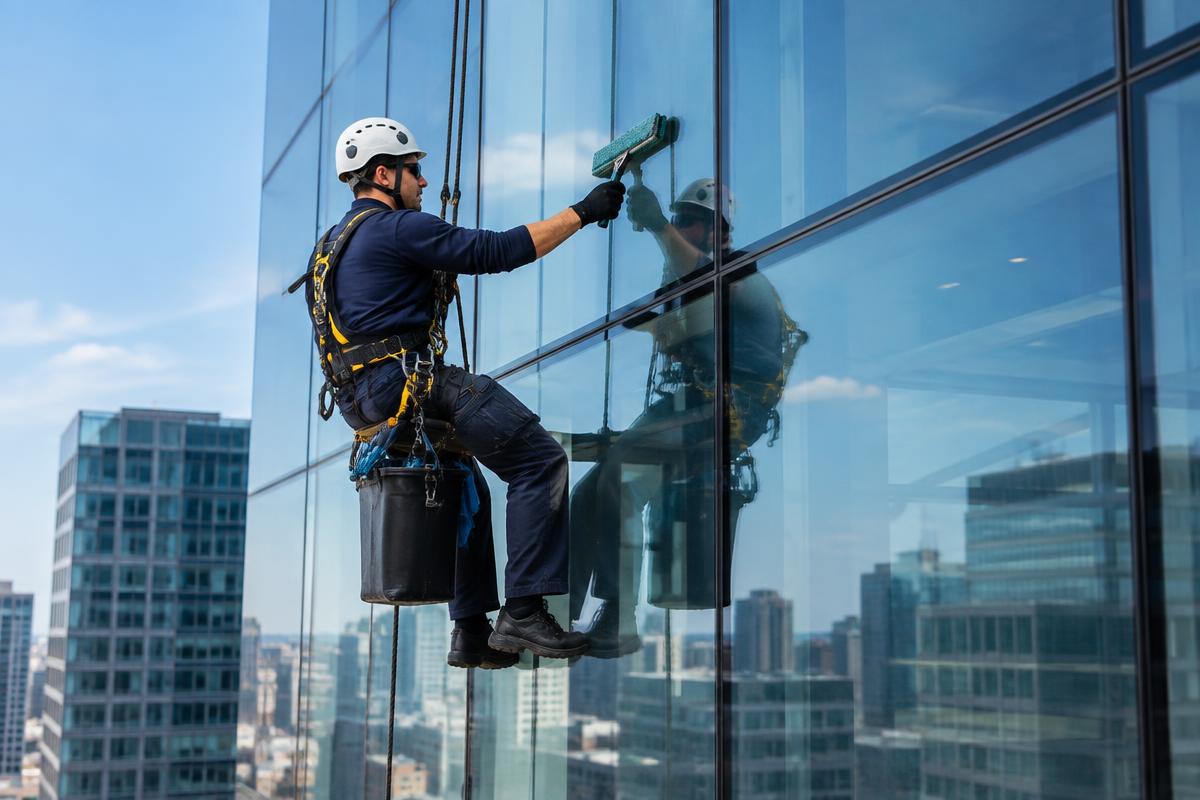 Commercial glass facade cleaning