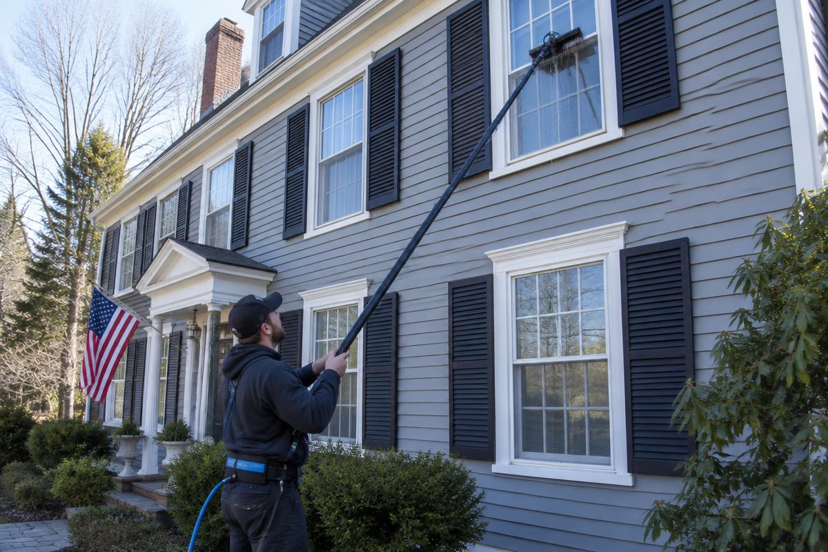 Zenvora technician cleaning home windows with a water-fed pole